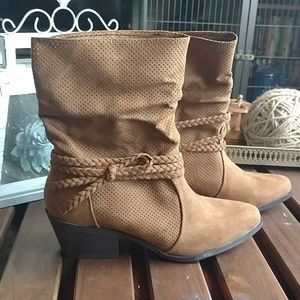 Perforated Cognac Ankle Boots